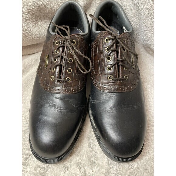 FootJoy Dry Joys Opti Flex Men's Golf‎ Shoes Size 9 Black & Brown Leather - Picture 1 of 7